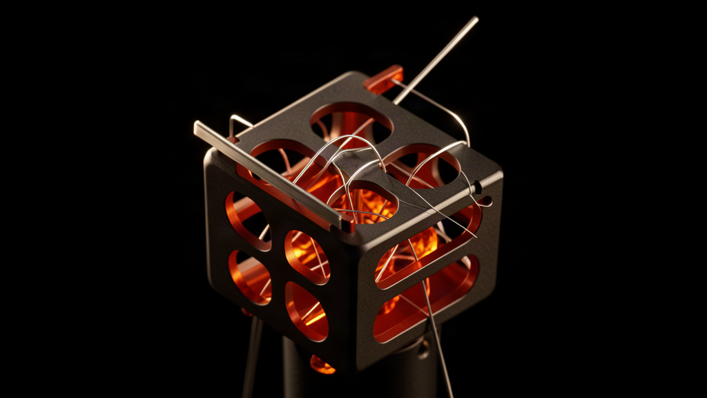 A tactile illuminated experimental object made of metal and thread